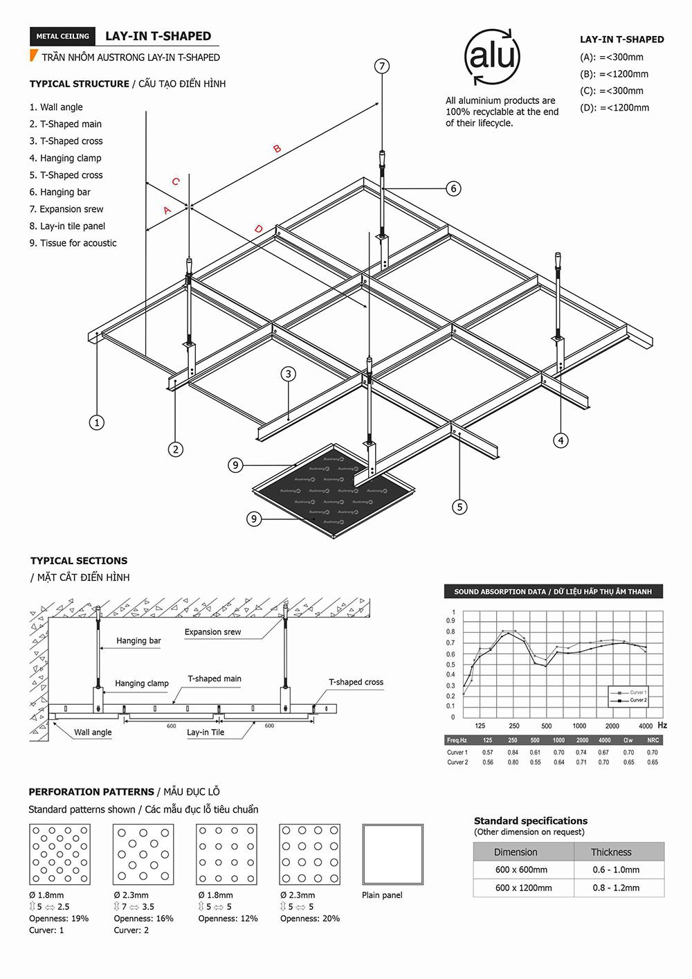 Trần nhôm Lay-in T-Shaped