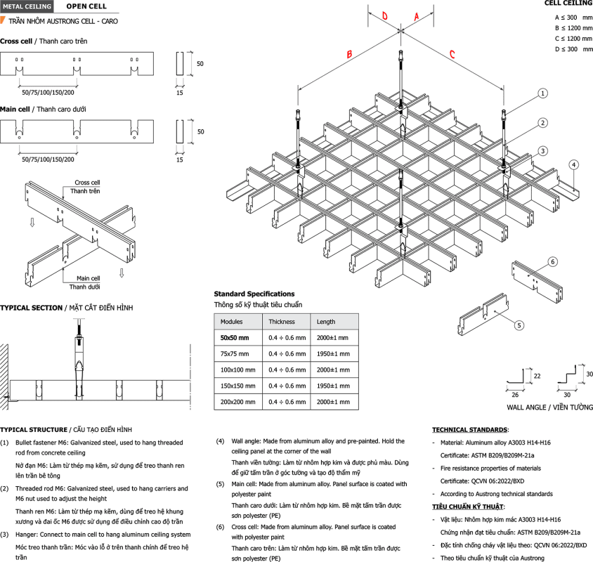 Cấu tạo Trần nhôm Cell (caro)