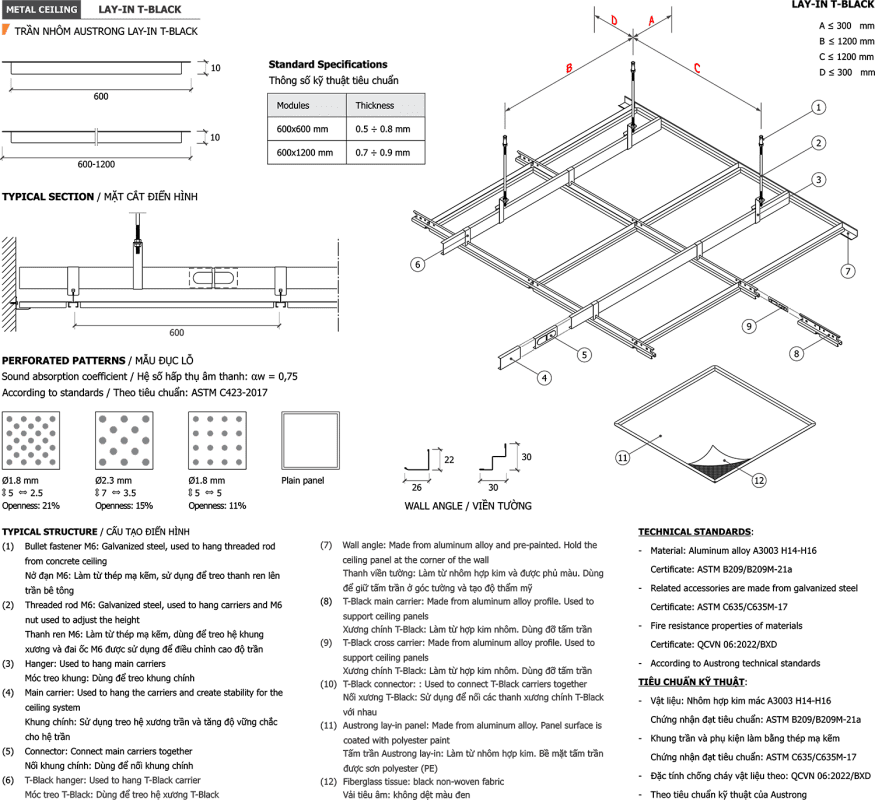 Cấu tạo trần nhôm Lay-in T Black