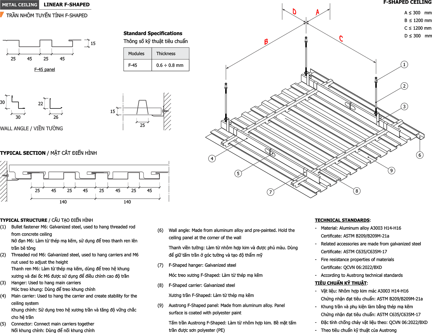 Trần nhôm f45-shaped bản vẽ