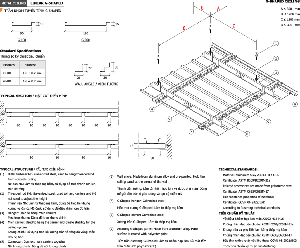 Cấu tạo trần nhôm Linear G-Shaped