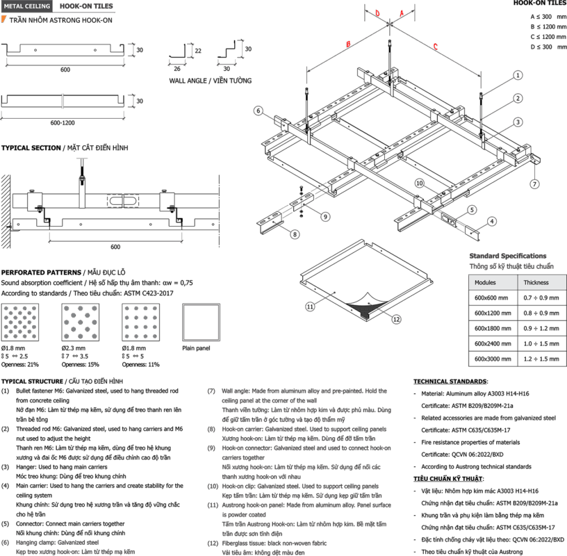 Cấu tạo trần nhôm Hook-on Tile